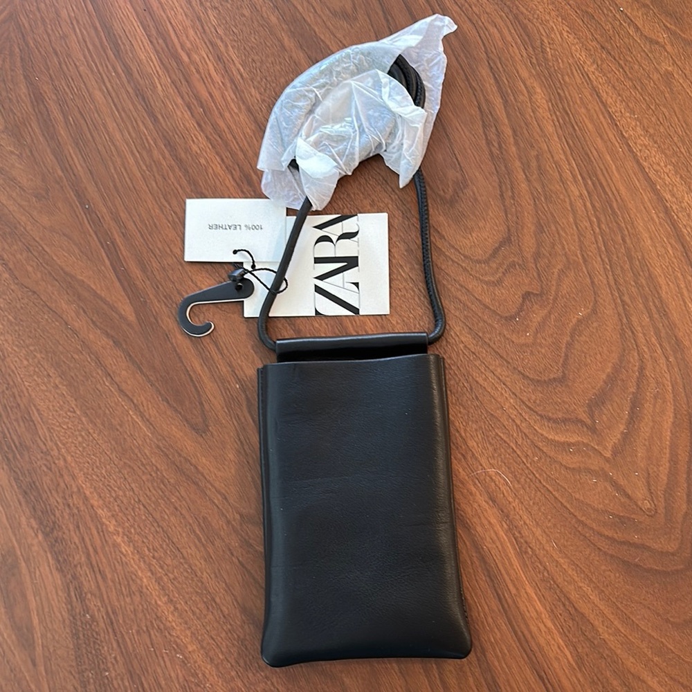 Zara Black Leather Cell Phone Case with strap